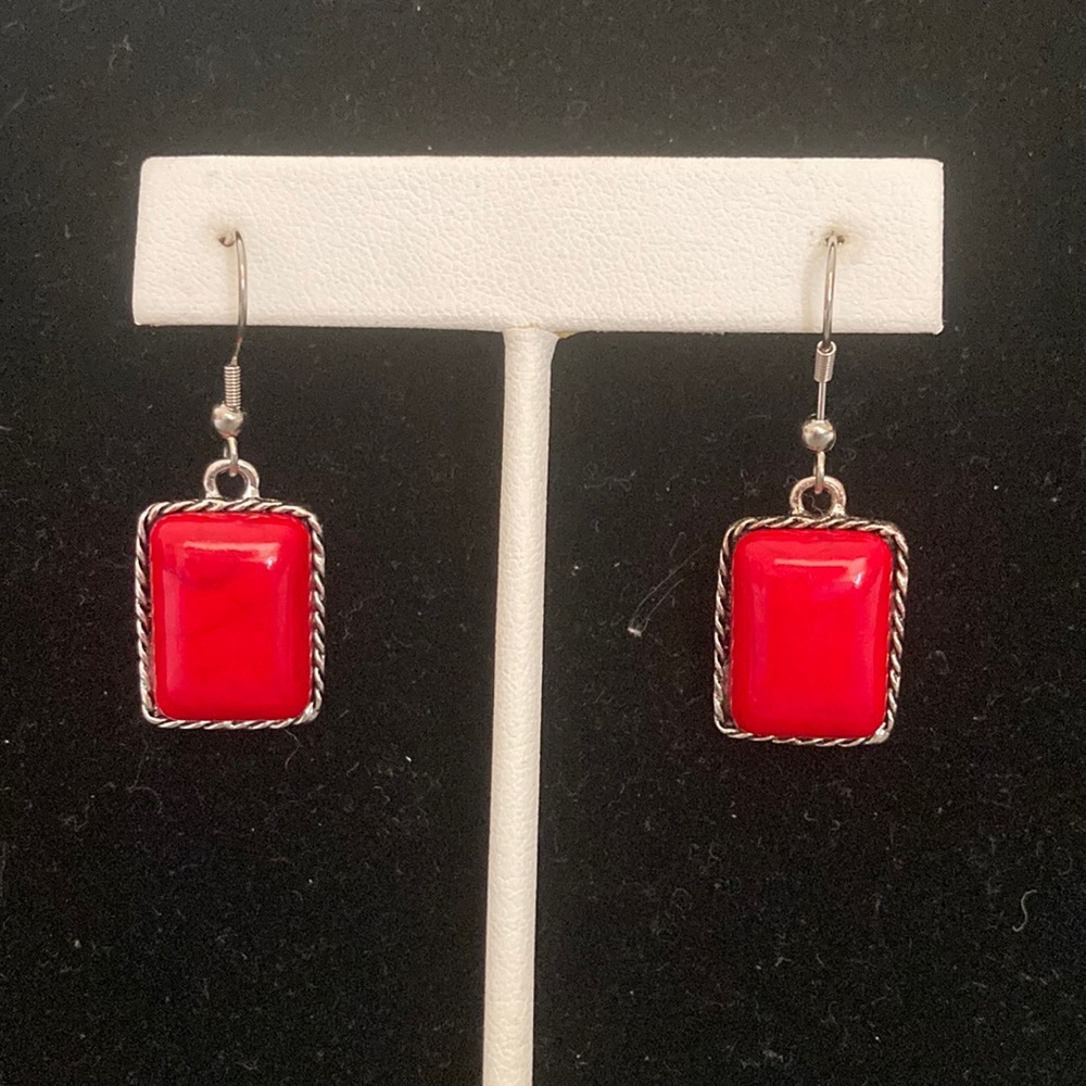 Red Stone Dangling Earrings